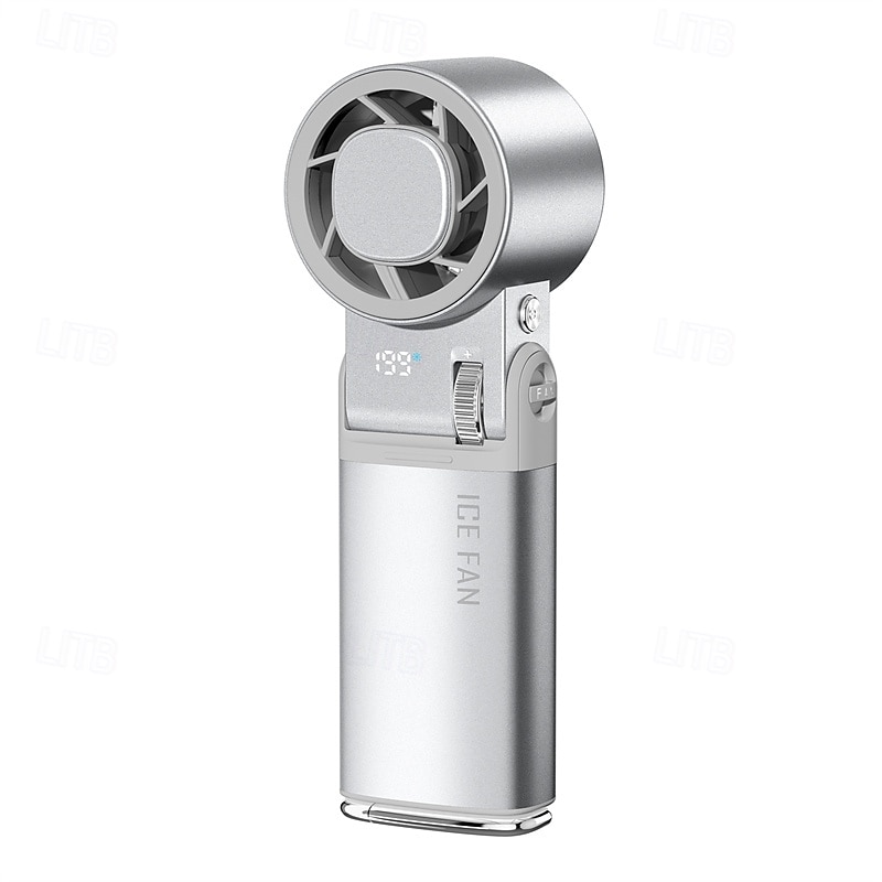 Handhållen kallkompressfläkt, 199 vindhastigheter bärbar mini-personlig fläkt, digital LED-display, 90° hopfällbar USB-laddningsbar liten turbofläkt för sommarresor vandring smink, silver/svart 2026 - $31.99 –P2