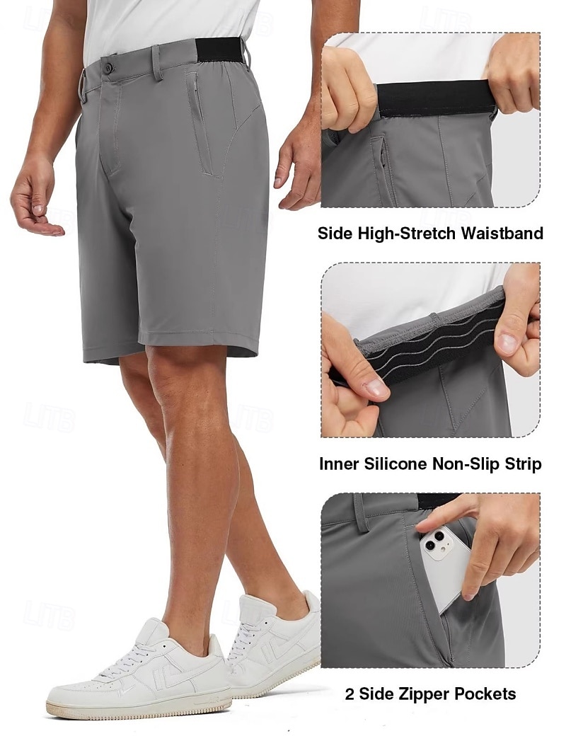 Voor heren Geklede korte broek Bedrijf Casual korte broek Golfshorts Zak Elastische taille Effen kleur Comfort Sneldrogend Knielengte Casual Buiten liiketoiminta Modieus Streetwear Zwart Marineblauw 2026 - SAR 111 –P3