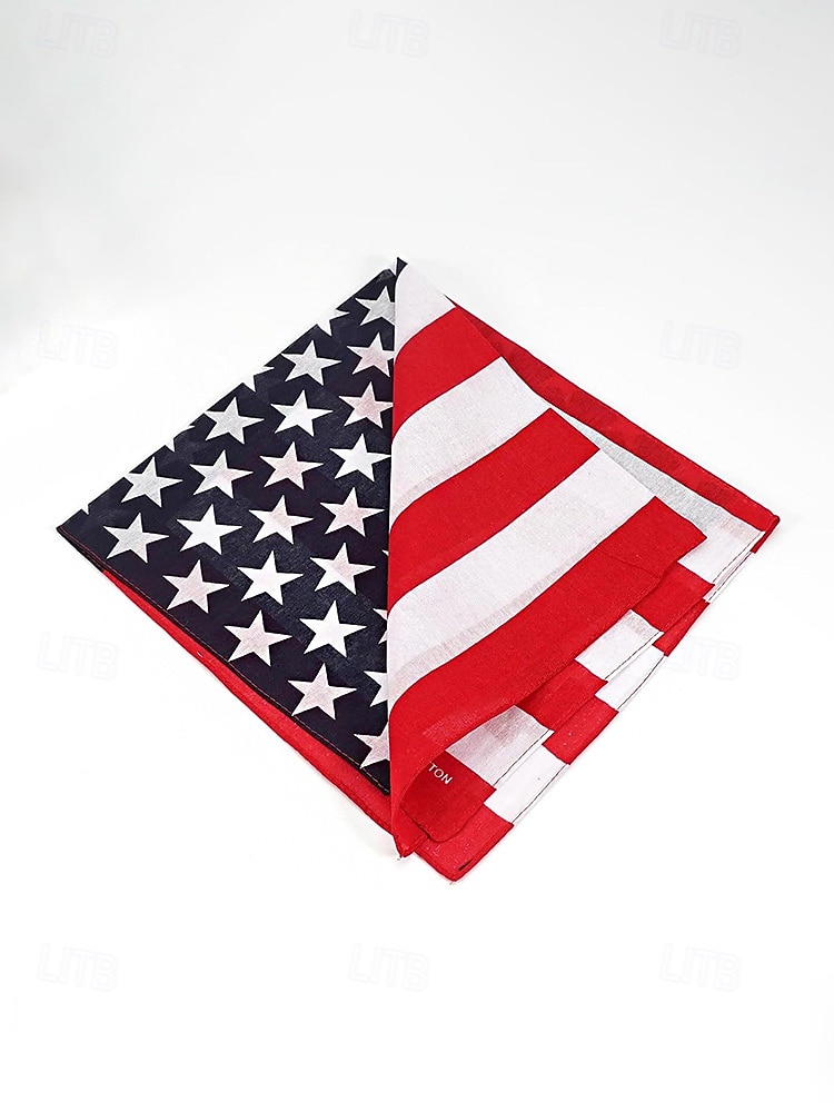 Dwuczęściowy zestaw bandany damskiej w stylu boho z bawełny z amerykańską flagą, uniwersalny szal na głowę i komin na 250. rocznicę USA, Dzień Niepodległości, festiwale i codzienny ubiór 2026 - $9.99 –P13