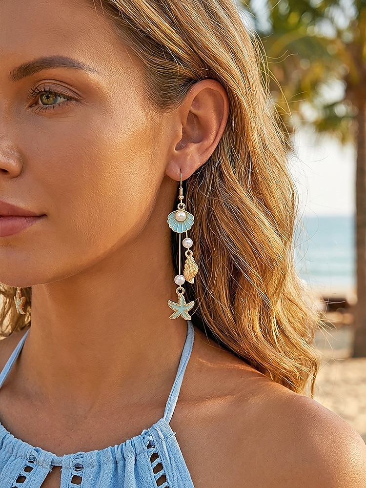 Women's Bohemian Alloy Starfish Shell Tassel Earrings, Multi-Color Beach Drop Dangle Earrings for Vacation Travel, Resort Style and Everyday Casual Wear 2026 - $7.99 –P2