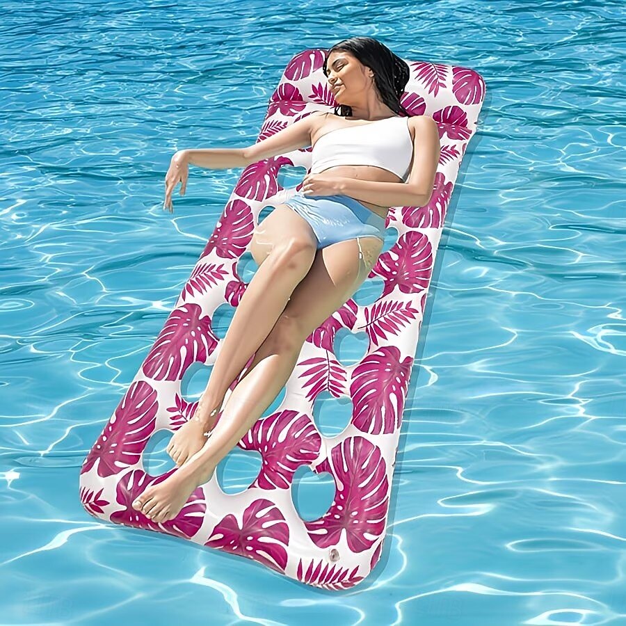 Tumbona inflable acuática, cojín flotante para piscina con estampado hawaiano, cómoda tumbona inflable flotante para piscina con diseño ergonómico, colchoneta flotante de PVC resistente para la 2026 - $29.99 –P7
