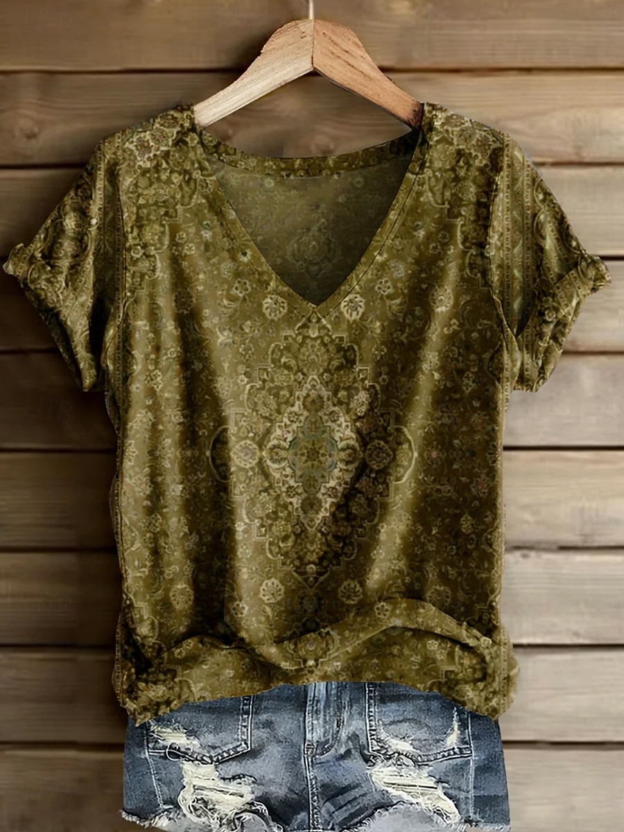 Damen T Shirt Druck Blumen Grafik Pflanzen Vintage Stilvoll Lässig Kurzarm V Ausschnitt Normale Oberteile Täglich Wochenende Blau Gelb Rosa Wein Rote Sommer Frühling 2026 - $21.99 –P6
