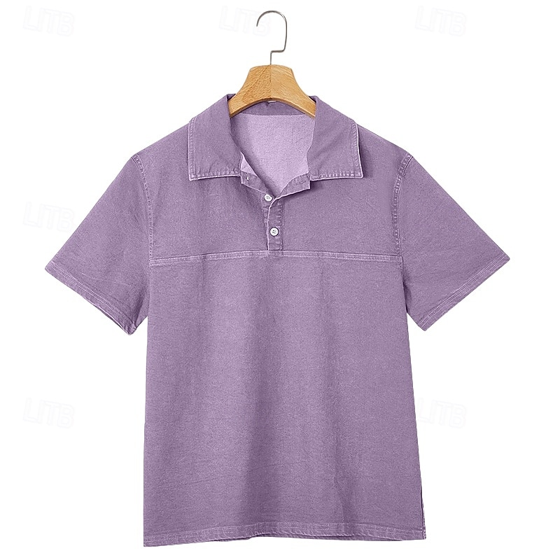 Koszulka SoftFade™ dla mężczyzn acid wash polo casual biznes kołnierz z prążkowanym wykończeniem krótki rękaw moda podstawowy gładki kolor color block guziki prane lato wiosna czarny jasny zielony 2026 - $31.99 –P12