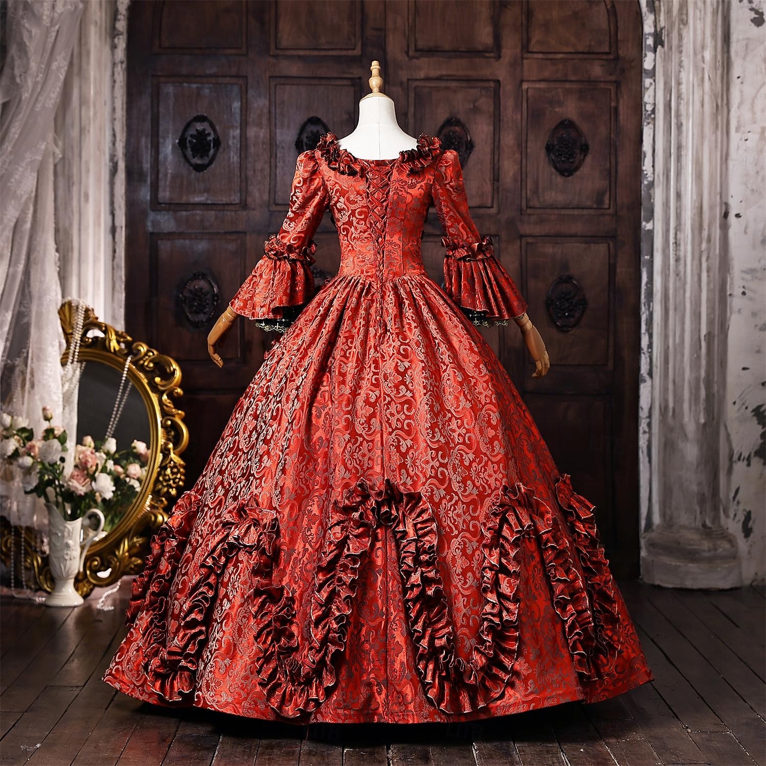 Rococo Baroque Ball Gown Floor Length Dress Ball Gown Long Sleeves Princess Bridal Sequins Floral Ball Gown Square Neck Fancy Dress Women's Royal Halloween Carnival Masquerade Prom Tea Party Party 2026 - $257.19 –P4