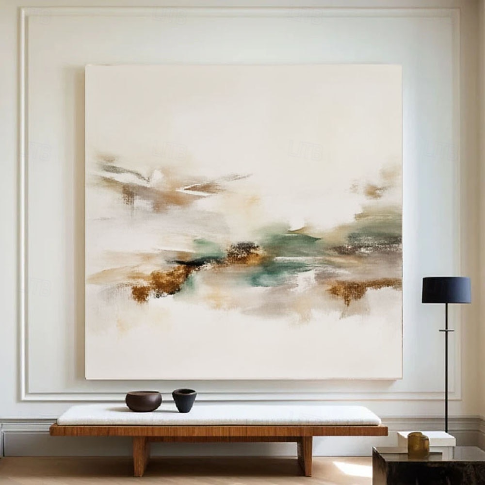 Handmade Large Abstract Beige Green Wall Art Painting Neutral Oil ...