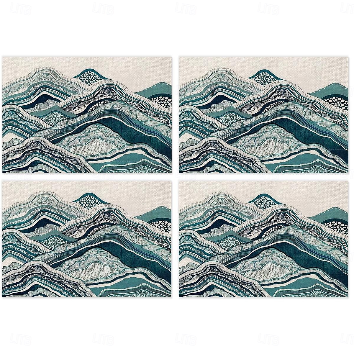 2026年 夏の海をイメージしたダイニングプレイスマット、ポリエステル100％の長方形テーブルマット、海の幾何学模様デザイン、洗濯機洗い可能、耐熱性、耐久性のあるテーブルプロテクター、モダンなホームキッチン  コレクション – $9.49 –P10