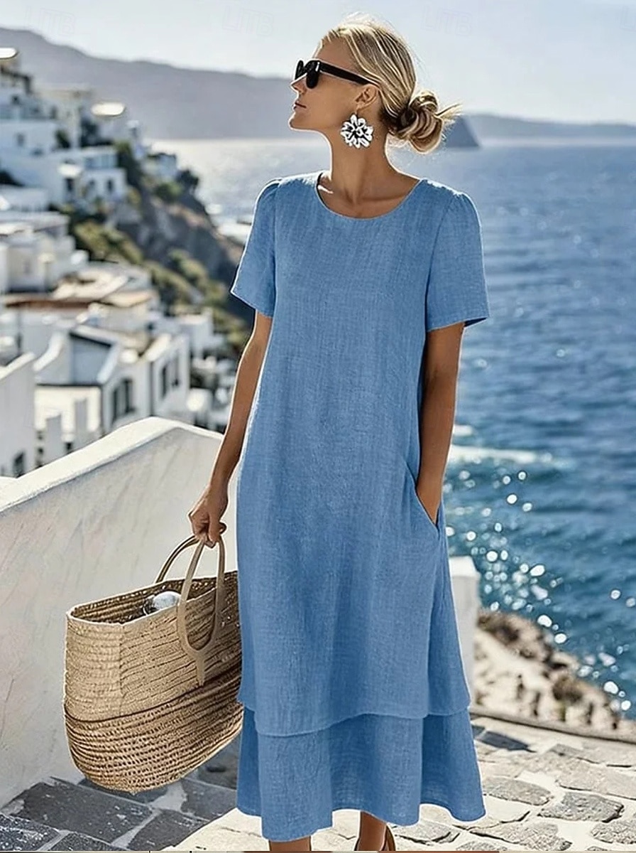 Per donna Abito Midi Vestito Casual Vestito T-Shirt Abito Estivo Essenziale Classico Quotidiano Vacanza Vestibilità comoda Semplice Manica Corta Girocollo Blu Bianco Rosa Cachi Estate Primavera del 2026 a $31.99 –P1