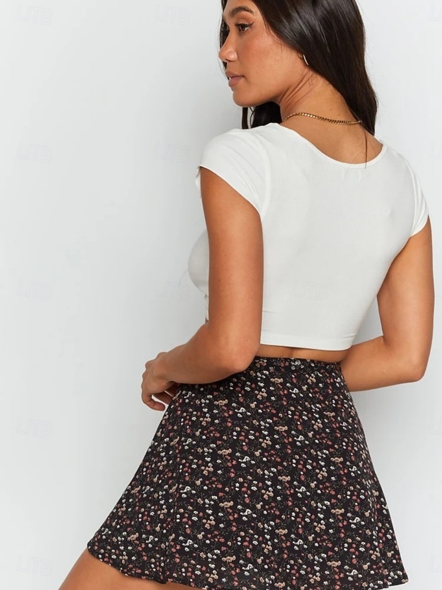 Damskie Spódnica wakacyjna Moda Codzienny Mini Wysoka talia Spódnice Kwiatowy Nadruk Średnio elastyczny Codzienny Ulica Niebieski Czarny Żółty Czerwony Lato 2026 - $17.99 –P9
