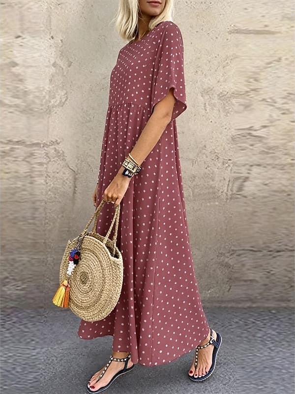Damen Midikleid Freizeitkleid T-Shirt-Kleid A Linie Kleid Elegant Mode Modern Outdoor Urlaub Ausgehen Normale Passform Tupfen Kurzarm Rundhalsausschnitt Blau Gelb Rosa Grün Sommer Frühling 2026 - $7.99 –P11