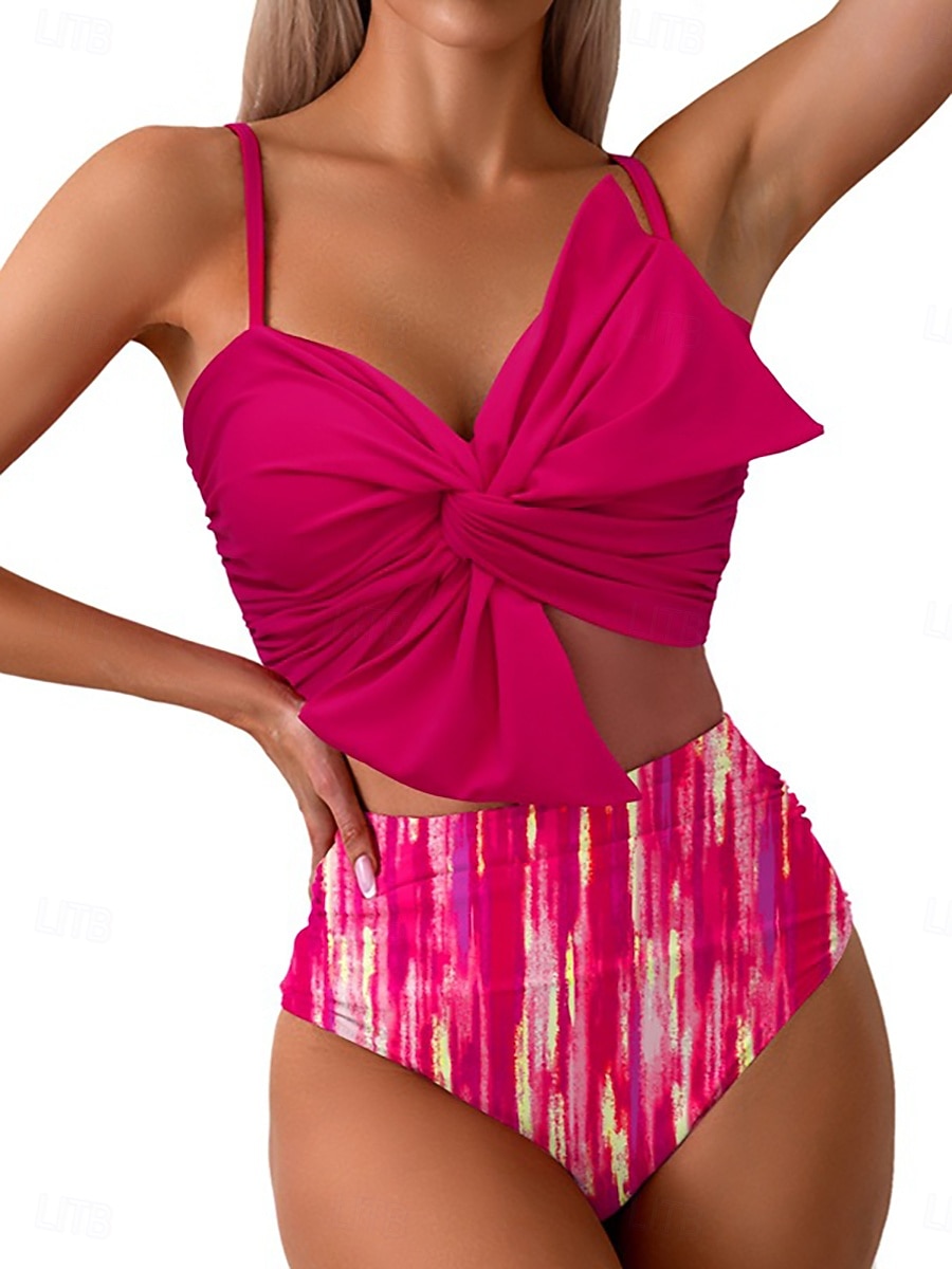 Mujer Bañadores Bikini 2 piezas Alta cintura Traje de baño Frunce Vacaciones Ropa de playa Graphic Escote en Pico Sin Mangas Trajes de baño 2026 - $27.99 –P5
