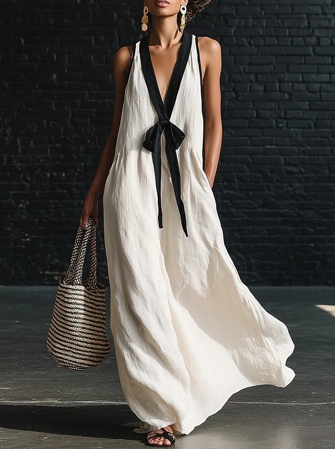 Mulheres Vestido Longo Vestidos com toque de linho Vestidos Para o Verão Vestido A Line Vestido de verão Casual Diário Festa Feriado Ajuste Largo Tecido Sem Manga Decote V Azul Amarelo Claro Branco de 2026 por $45.99 –P1