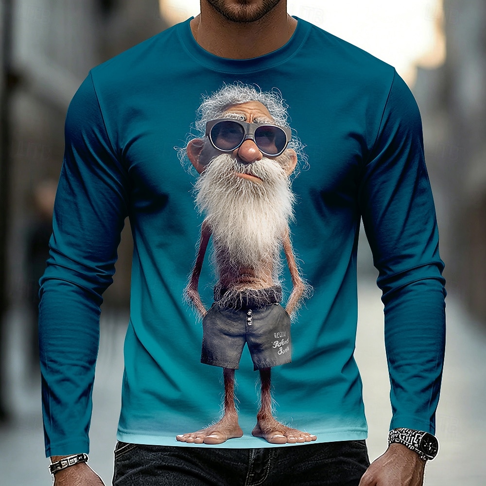 Hombre Old Man Camiseta Manga Larga Camiseta Impresión 3D Cuello Barco Camisa Casual Diario Vacaciones Calle Azul Piscina Negro Rojo Verano Primavera Otoño Ropa S M L XL 2XL 3XL 2026 - $19.99 –P1