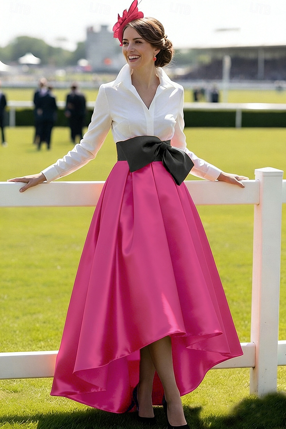 Krój A Asymetryczna Sukienka Derby Suknia wieczorowa Suknia balowa  Suknia formalna Elegancja Długi rękaw W serek Kentucky Derby Pasek / szarfa z Kokardki 2026 - $172.99 –P8