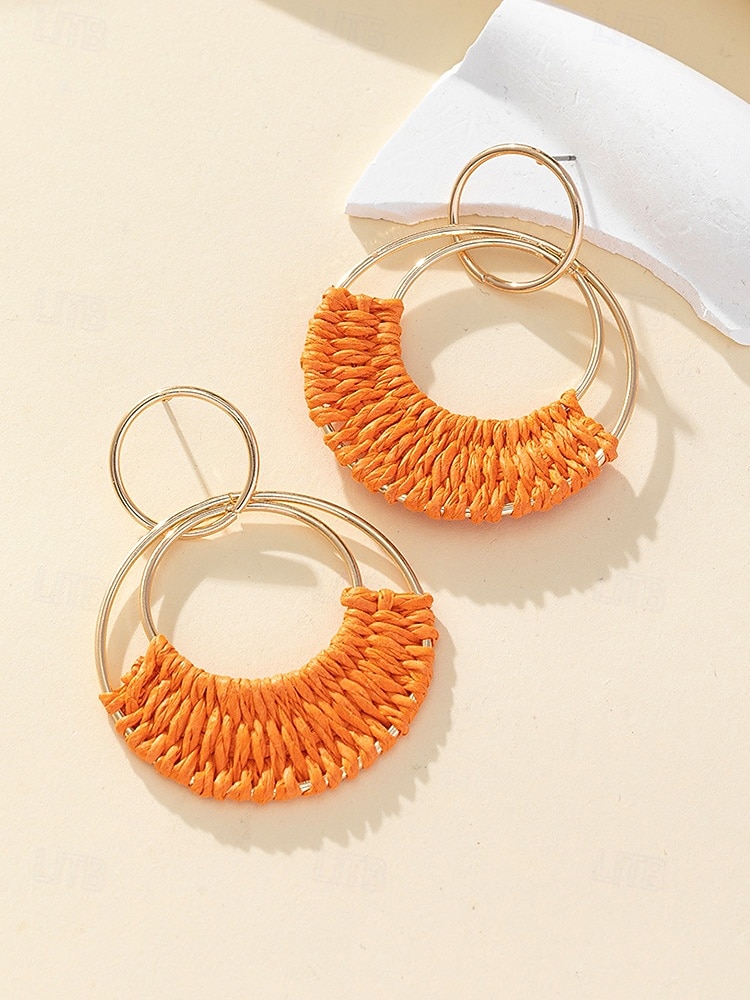 Women's Bohemian Woven Hoop Earrings, Alloy Rattan Style Statement Round Earrings in Multiple Colors for Beach Vacation Travel, Resort Wear and Everyday Casual Summer Jewelry 2026 - $7.99 –P9