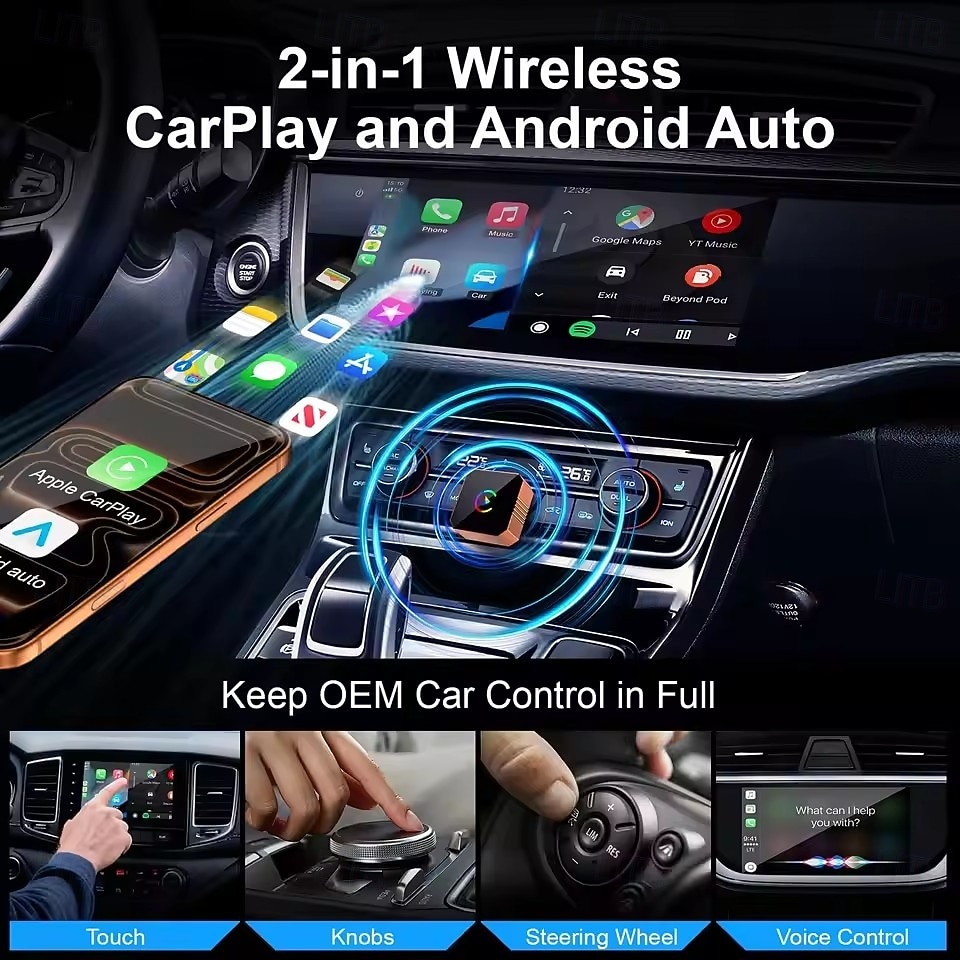 2-in-1 draadloze CarPlay- en Android Auto-adapter, draadloze CarPlay-dongle voor auto's met bedrade CarPlay, stekker &Speel Android Auto met draadloze adapter, snel &Stabiele 5 GHz wifi, automatische 2026 - $36.99 –P4