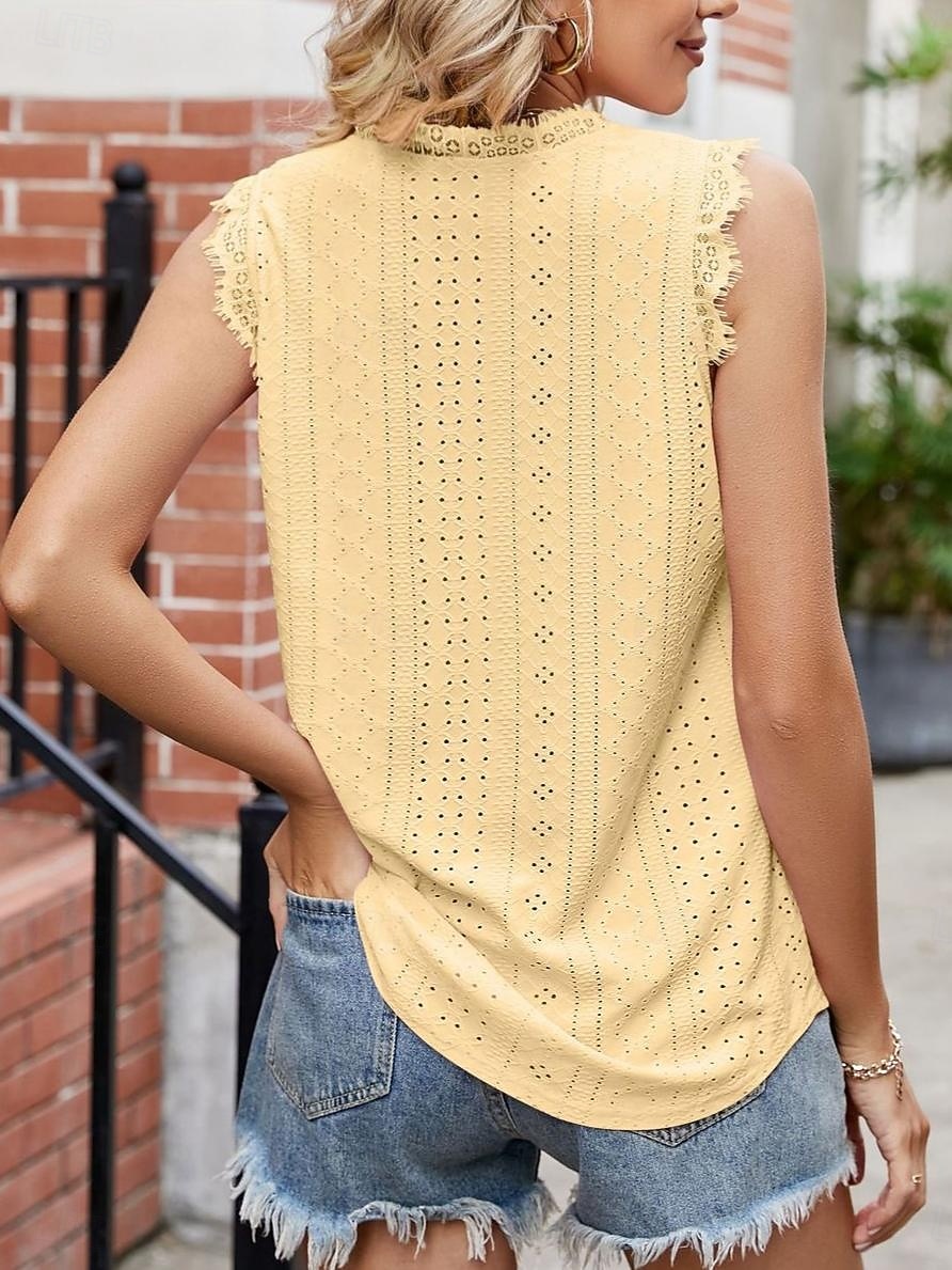 Mujer Parte superior con ojales Camiseta de punto Con Texturas Graphic Plantas Elegante Sensual Clásico Sin Mangas Escote en Pico Tops regulares Casual Diario Playa Blanco Amarillo Rosa Rosa 2026 - $24.99 –P3