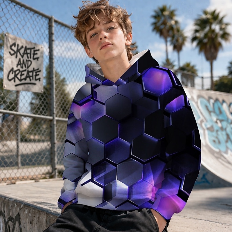 Boys' 3D Graphic Geometric Hoodie Pullover Long Sleeve 3D Print Summer Spring Sports Fashion Streetwear Kids 4-12 Years Hooded Casual Daily Outdoor Regular Fit 2026 - $23.99 –P1