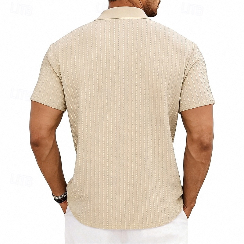 Herr Strukturerad Quarter Zip Polo Ledigt Utomhus Fjärdedels blixtlås Kortärmad Mode Modern Ensfärgat Jacquard Stickat Sommar Vår Vår & Höst Smal passform Svart Vit Vinröd Marinblå Khaki grön Armégrön 2026 - $22.99 –P3