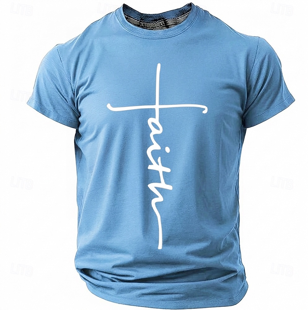 Faith Cross Men's Minimalist Christian Spiritual Religious T Shirt Graphic Crew Neck Short Sleeve Church Worship Easter Gift for Believers Designer Clothing Apparel 2026 - $18.99 –P10