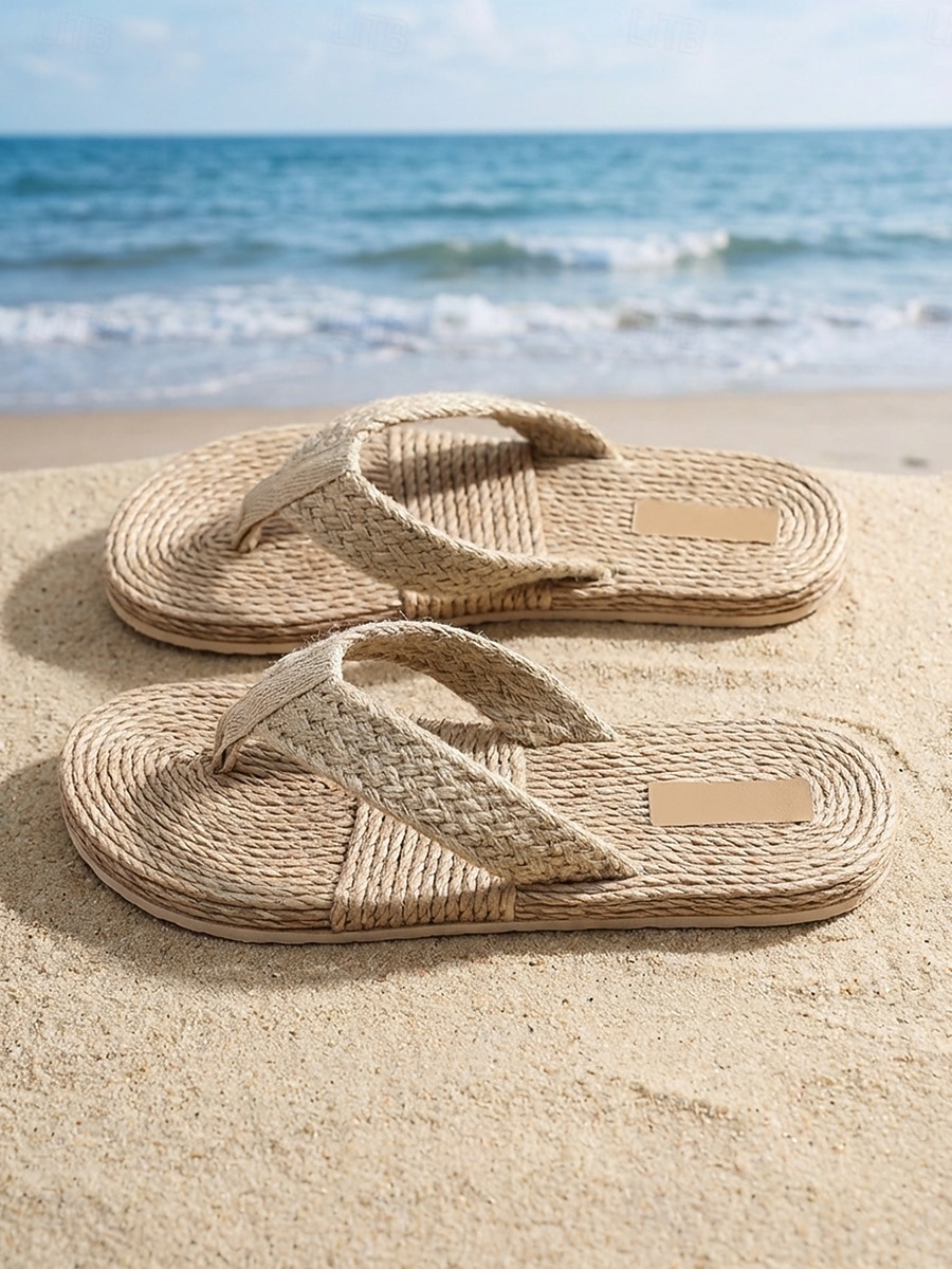 Sandale damă din paie țesute - sandale tip tanga din iută naturală cu barete împletite pentru vacanțe la plajă, sărbători de vară &ținute casual pentru piscină 2026 - $19.99 –P1