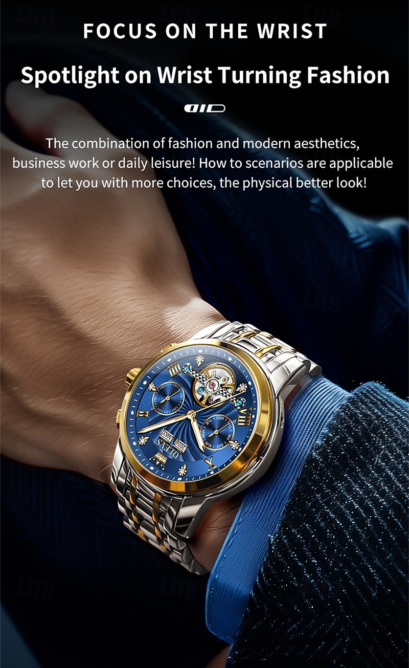 Orologio automatico da uomo Olevs Skeleton, lussuoso orologio da polso da lavoro bicolore in acciaio inossidabile con calendario multifunzione, orologio meccanico analogico luminescente impermeabile, del 2026 a $109.99 –P19