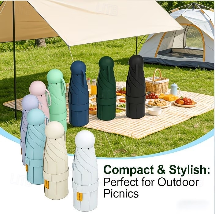 Sammenleggbar kapselparaply med seks ribber, svart, UV-bestandig, ultralett, egnet for både regn og solskinn, UPF50-tilbud, for daglig pendling, shopping, korte turer, reise, piknik 2026 - $15.49 –P3
