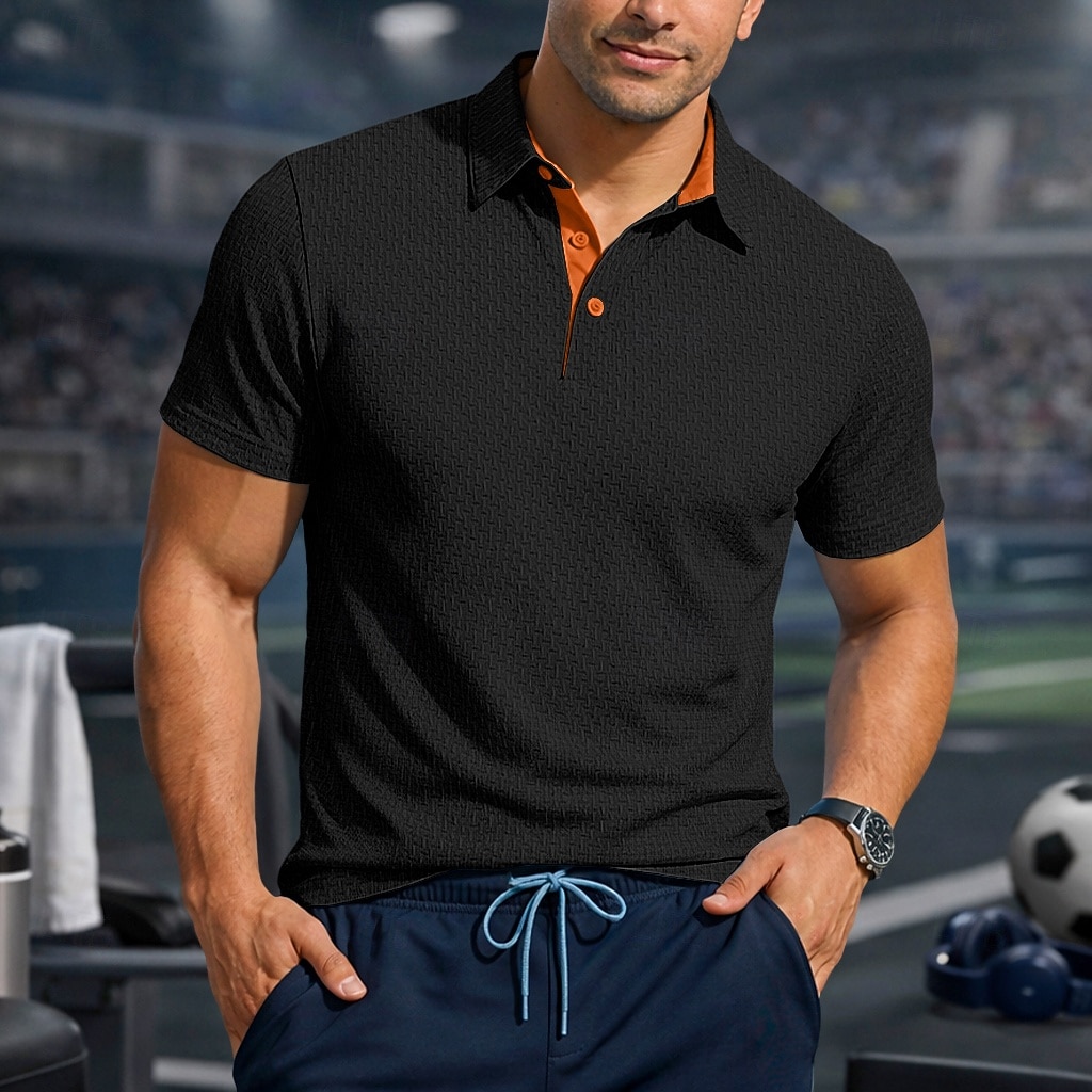 Ανδρικά Με Υφή Μπλουζάκι πόλο με πλέξη βάφλα Causal Επιχείρηση Κλασσικά Κοντομάνικο Μοντέρνα Συμπαγές Χρώμα Γρήγορο Στέγνωμα Κουμπιά Καλοκαίρι Άνοιξη Κανονικό 2026 - $21.99 –P10