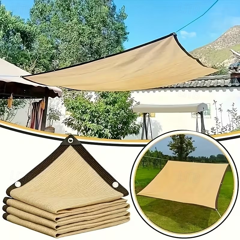 högdensitets andningsbart solskyddsnät - beige, finns i flera storlekar, lämplig för uteplatser, picknickar, carportar och trädgårdsskuggning / färgat andningsbart solskyddsnät för balkonger 2026 - $17.99 –P1