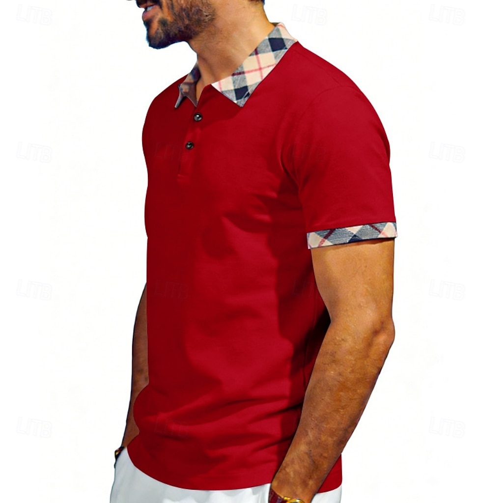 Hombre Camisetas polo Casual Negocio Diseño Manga Corta Básico Moderno Plaid Ligero Botones Verano Primavera Ajuste regular Azul Piscina Negro Blanco Rojo Azul Marino Albaricoque Camisetas polo 2026 - $21.99 –P12
