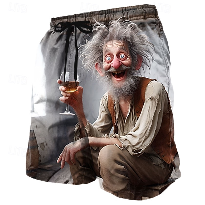 Herre Tegneseriefigurer Øl Gammel mann Badeshorts Surfeshorts Medium Midje Retro / vintage Morsom utendørs Feriereise Hverdag Sidelommer Mesh fôr Elastisk snøring i midjen Designer Klær 2026 - $20.99 –P1