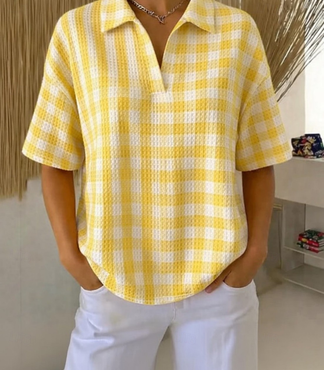 Жен. Вафельная рубашка Повседневная рубашка Летние вершины Графика Геометрический принт Элегантный стиль Отпуск Винтаж Без рукавов Воротничок Обычные топы 2026 - $24.99 –P1