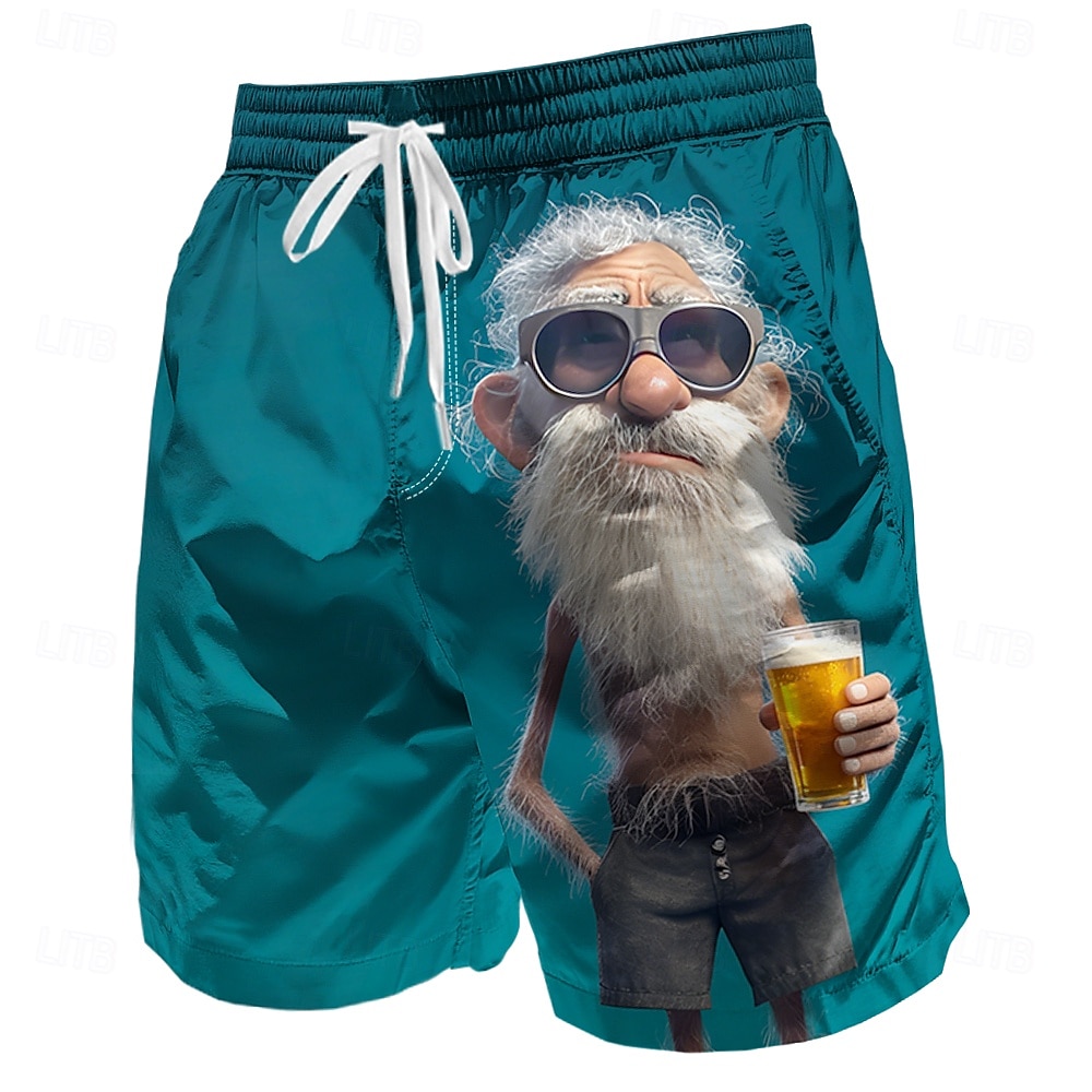 Herr Rolig Öl Gammal man Badshorts Boardshorts Medium Midja Retro / vintage Utomhus Semester Vardag Sidfickor Mesh foder Elastisk dragsko i midjan Designer Kläder 2026 - $20.99 –P2