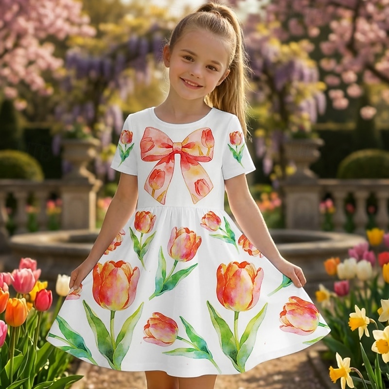 FILLE 3D Fleuri Graphique Robe Manche Courte Impression 3D Été Printemps Quotidien Vacances Soirée Mignon Basique Occasionnel Enfants 4-12 ans Robe Décontractée Robe trapèze Mi-long Coupe régulière de 2026 ? $19.99 –P2