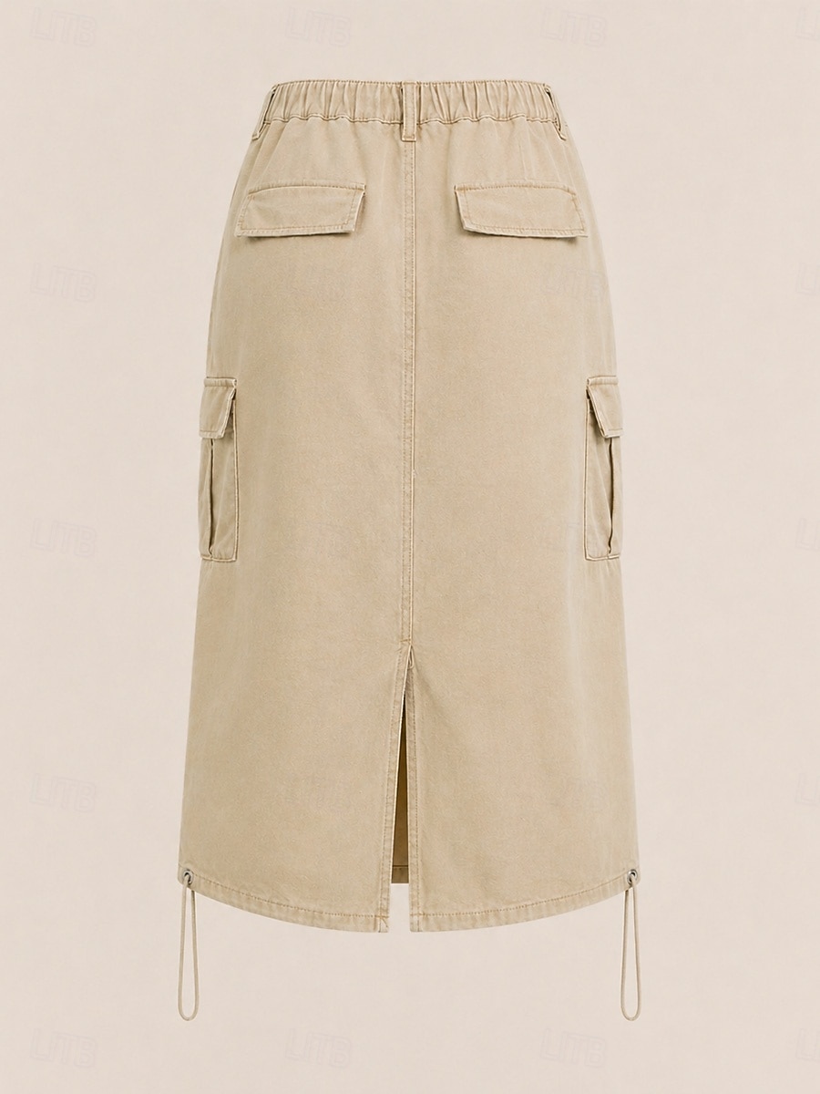 Per donna Scenette di carico Casual Midi Vita Alta Gonne Inelastico Quotidiano Cachi chiaro Nero Verde militare Estate del 2026 a $47.99 –P4