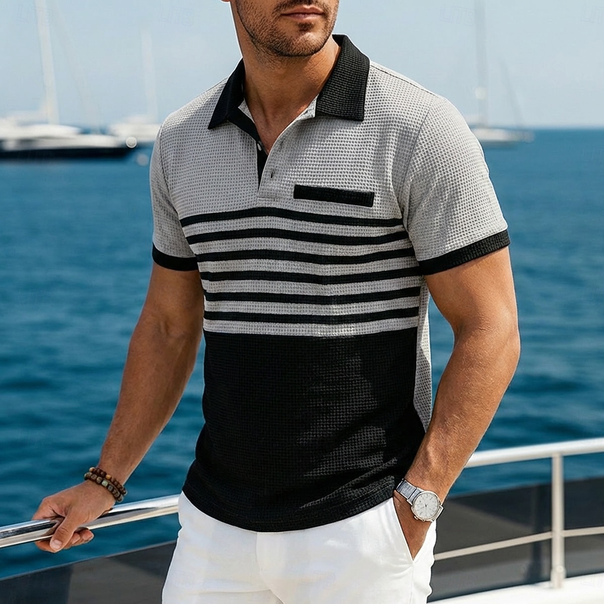 Per uomo Maglia da golf Polo a Maglia Waffle Casuale Affari Classico Manica Corta Moda Moderno Tinta unica A righe Blocco di colore Bottoni Primavera & Estate Estate Primavera Vestibilità regolare del 2026 a $20.99 –P4