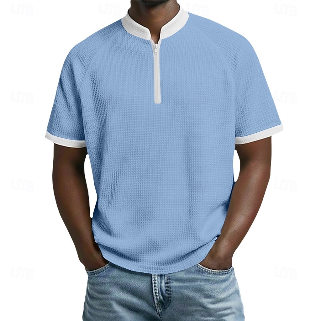 בגדי ריקוד גברים חולצות פולו וופל חולצות פולו קזו'אל יומי רבע מיקוד שרוולים קצרים אופנתי בסיסי קולור בלוק רוכסן קל משקל קיץ אביב רגיל שחור לבן בורגנדי כחול נייבי כחול סקיי סגול חולצות פולו וופל 2026 - $21.99 –P10