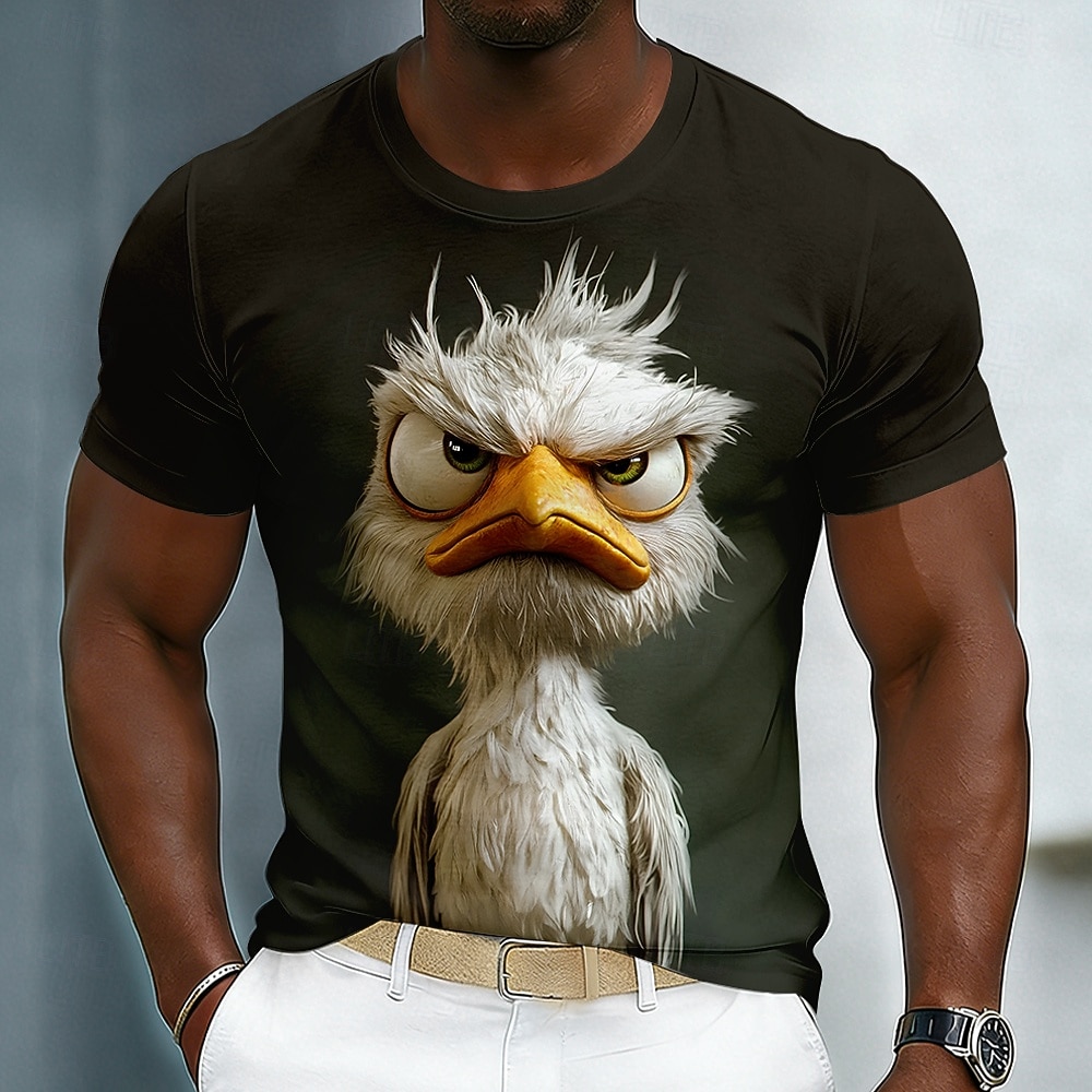Divertente maglietta grafica da uomo con Angry Bird e Grumpy Duck in 3D, design con personaggio animato, giallo brillante, maniche corte, girocollo, maglietta casual, regalo unico per lui, del 2026 a $18.99 –P5