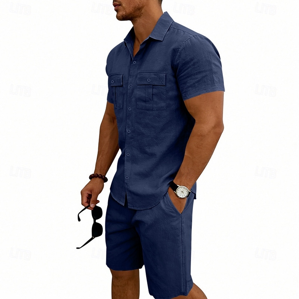 Per uomo Camicia di lino Due pezzi Set Camicia E Shorts Shorts di Lino Shorts da Spiaggia Impostare Semplice Quotidiano All'aperto Vacanza Collo ripiegato Manica Corta Estate Moda Casual Confortevole del 2026 a $32.99 –P10