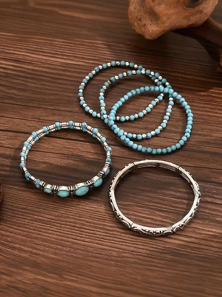 Bohemiskt turkost armbandsset för kvinnor, lager-på-lager pärlhalsband för strandsemester, resortkläder, avslappnade sommarkläder och vardaglig bohemisk styling 2026 - $11.99 –P6