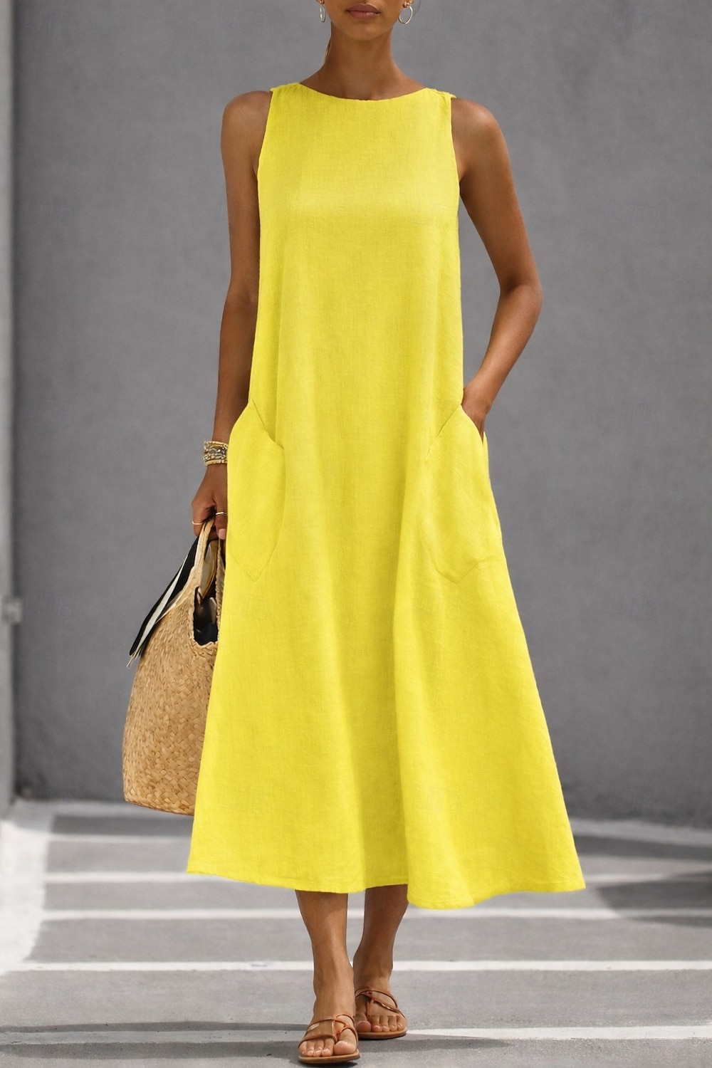 Per donna Abito Midi Vestito Estivo Abito Bianco Abito da laurea Elegante Moda Classico Vacanza Vestibilità comoda Semplice Senza Maniche Girocollo Nero Bianco Giallo Grigio Estate Primavera del 2026 a $26.99 –P3