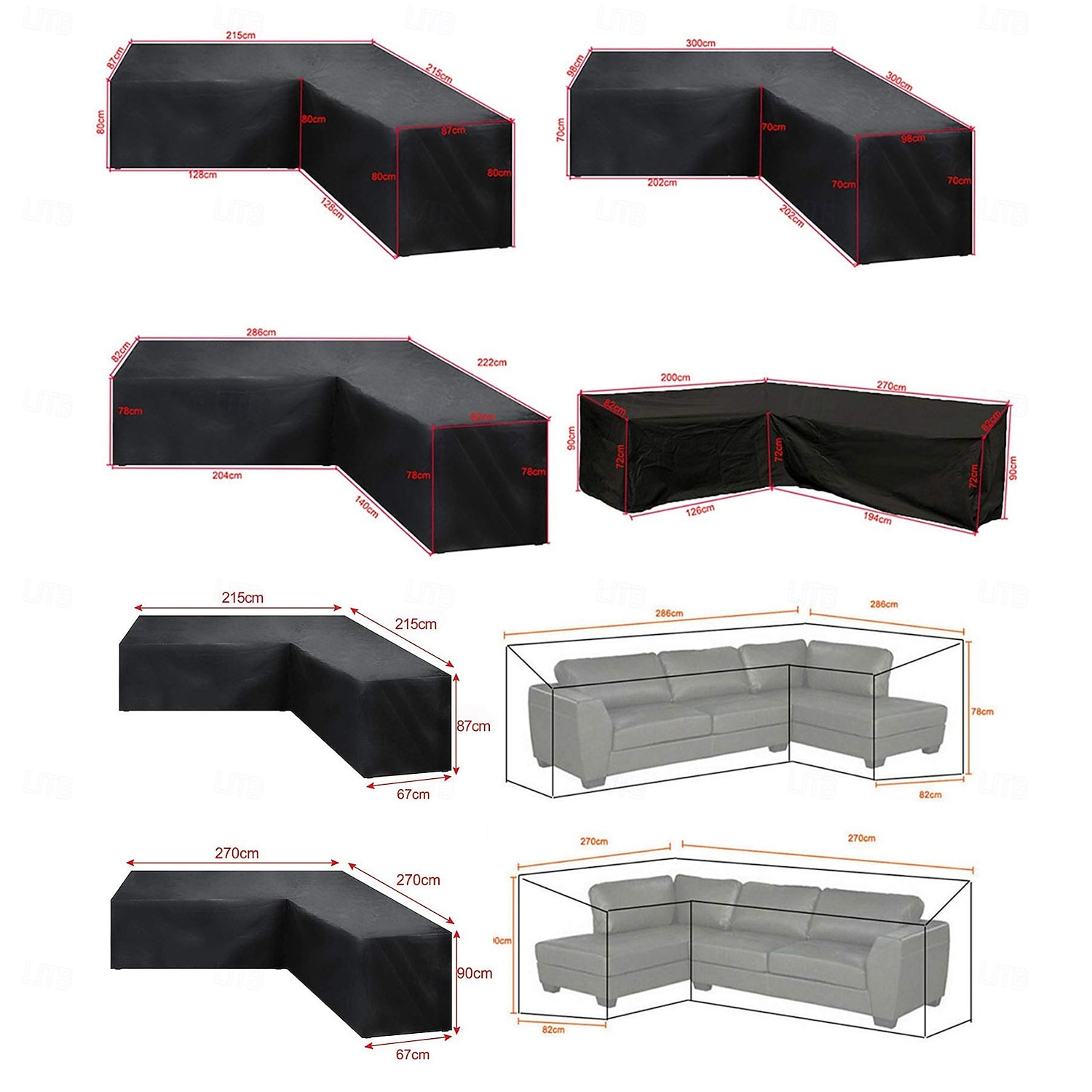 أغطية أثاث الحدائق على شكل حرف L، مقاومة للماء والغبار، مناسبة لأثاث الحدائق الخارجية، لحماية الأرائك والأثاث الخارجي، وواقيات العشب الشتوية (215 × 215 × 87 سم، أسود) 2026 - $42.99 –P5