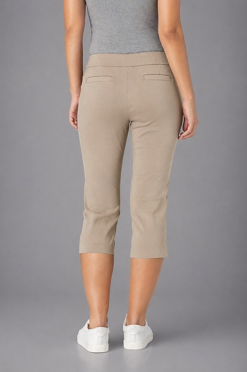 Dame Capri-bukser Leggings Elegant Ferie Grunnleggende Kalv lengde Høy Midje Helfarge Komfort Elastisk Daglig Svart Hvit Kakifarget Sommer Vår Bodycon topp 2026 - $27.99 –P2