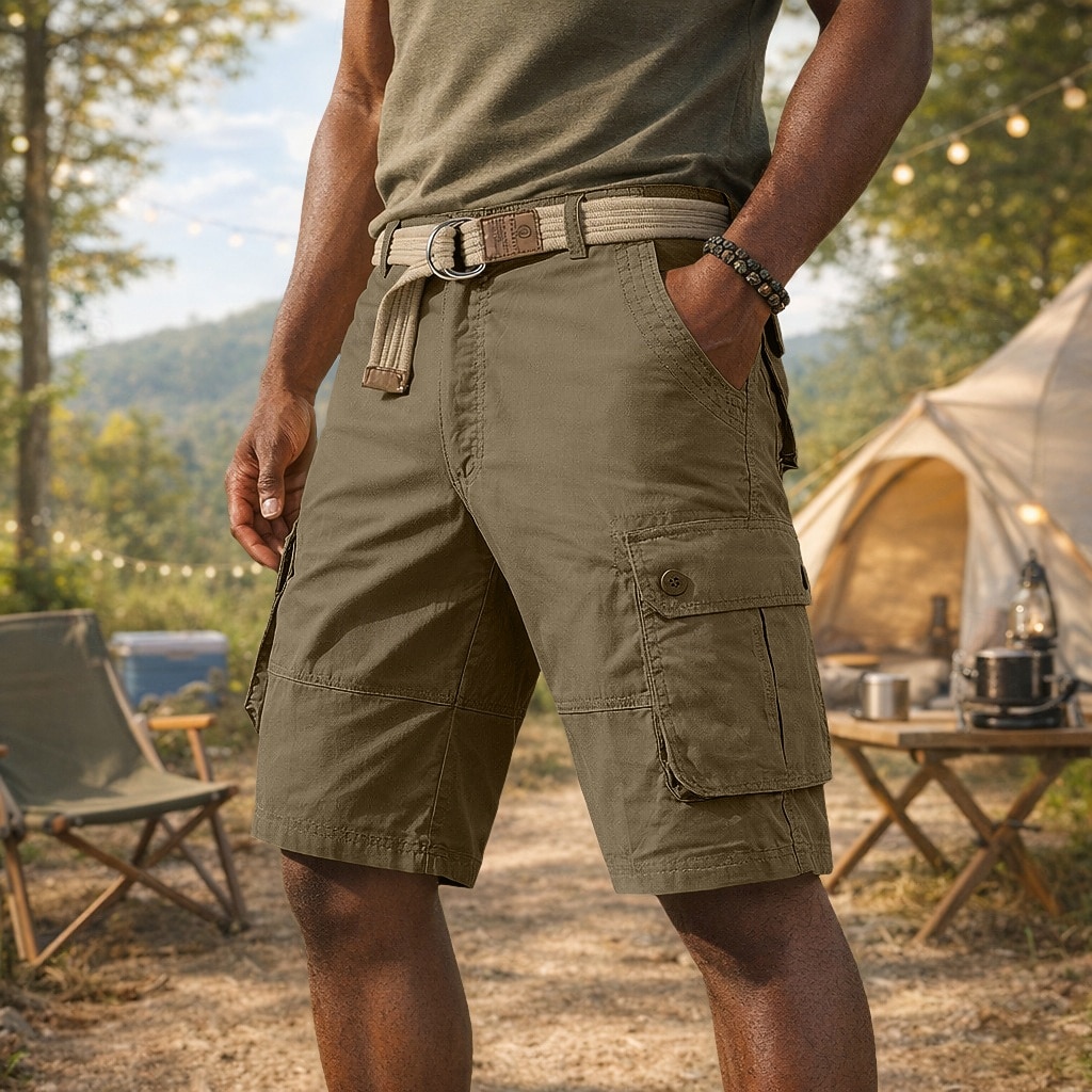 Herr Cargobyxor Cargo-shorts Shorts Casual shorts Ficka Elastisk midja Slät Knelängd Ledigt Utomhus Streetwear Mode Streetwear 다크 카키 Svart Oelastisk 2026 - $26.99 –P2
