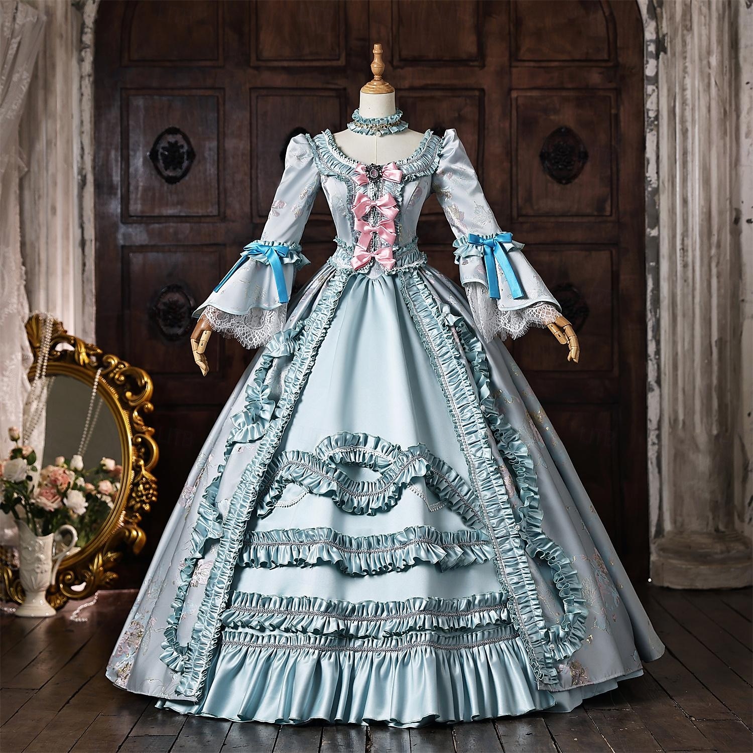 Rococó Barroco Vestido de Baile Longo Vestidos Vestido de Baile Princesa Casamento Jacquard De Baile Decote Redondo Fantasia Mulheres Real Dia Das Bruxas Carnaval Baile de Máscaras Baile de Formatura de 2026 por $301.49 –P3