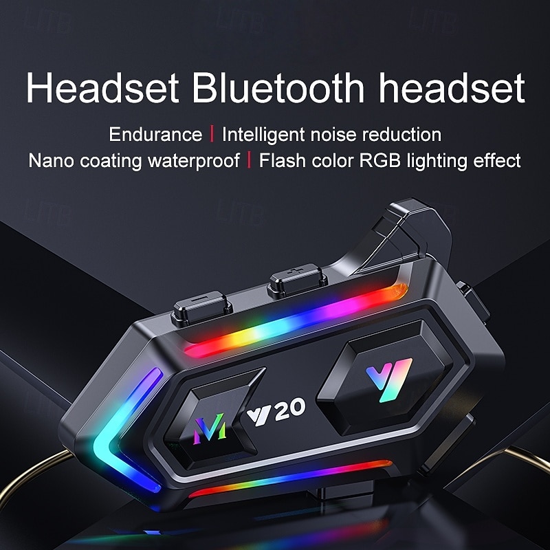 Ακουστικά bluetooth για κράνος μοτοσικλέτας y20 με φως RGB, ασύρματο σύστημα επικοινωνίας με αποσπώμενο σχεδιασμό διαιρούμενης εγκατάστασης, ηχεία ακύρωσης θορύβου για κλήσεις hands-free &μουσική 2026 - $37.99 –P2