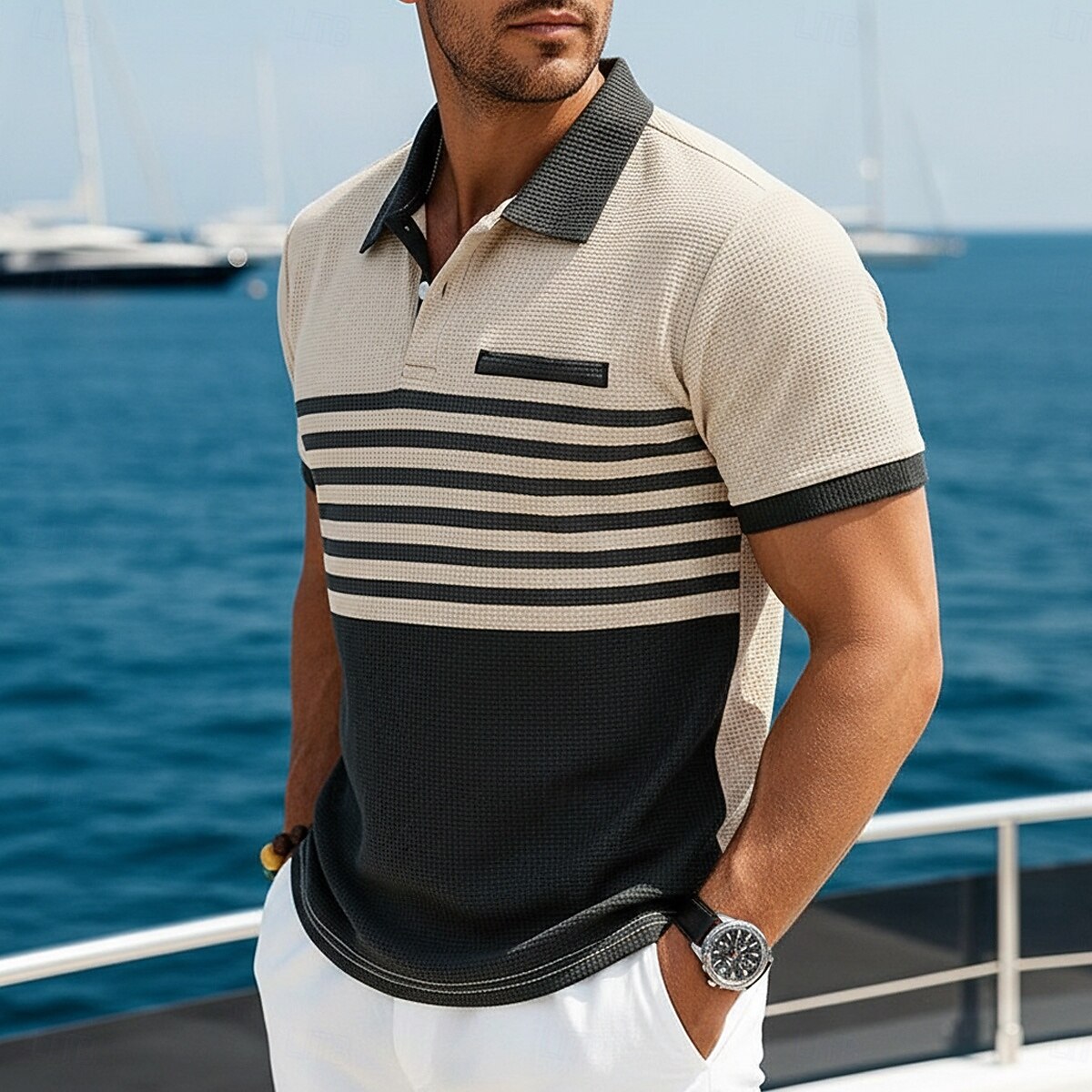 Per uomo Maglia da golf Polo a Maglia Waffle Casuale Affari Classico Manica Corta Moda Moderno Tinta unica A righe Blocco di colore Bottoni Primavera & Estate Estate Primavera Vestibilità regolare del 2026 a $20.99 –P5