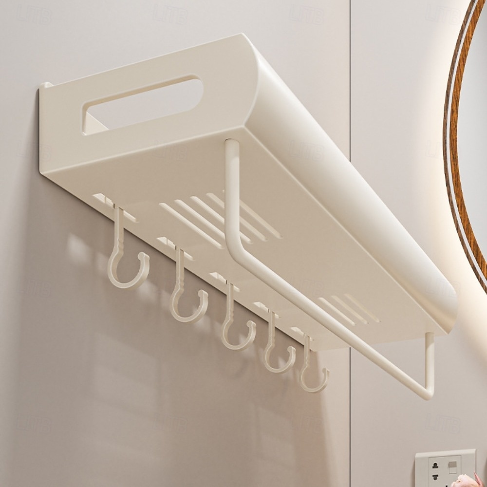 Prateleira de parede para banheiro, estilo creme, 30/40/50 cm – organizador para pia e vaso sanitário, sem necessidade de furar, economiza espaço, durável, fácil de instalar, perfeito para organizar o de 2026 por $18.99 –P2