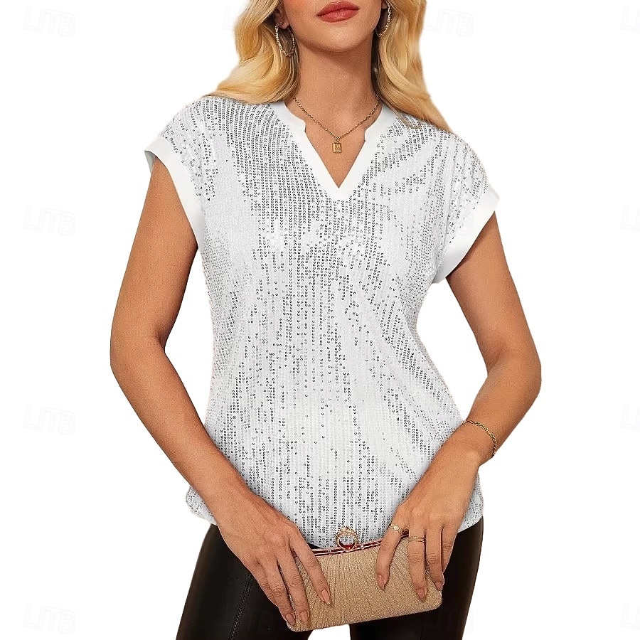 Retro Antiguo Disco Años 80 T-Shirt Mangas cortas Disco Lentejuelas Escote en Pico Disfraz Mujer Víspera de Todos los Santos Carnaval Festival de Música Fiesta Club nocturno Adultos Camiseta Verano 2026 - $34.99 –P2