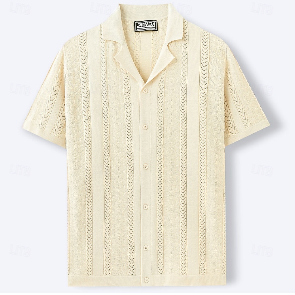 Men's Shirt Casual Shirt Button Up Shirt Jacquard Shirt Blue Green Apricot Short Sleeve Plain Cuban Collar Casual Daily Buttons Clothing Apparel Viscose Elegant Fashion Casual 2026 - $32.99 –P9