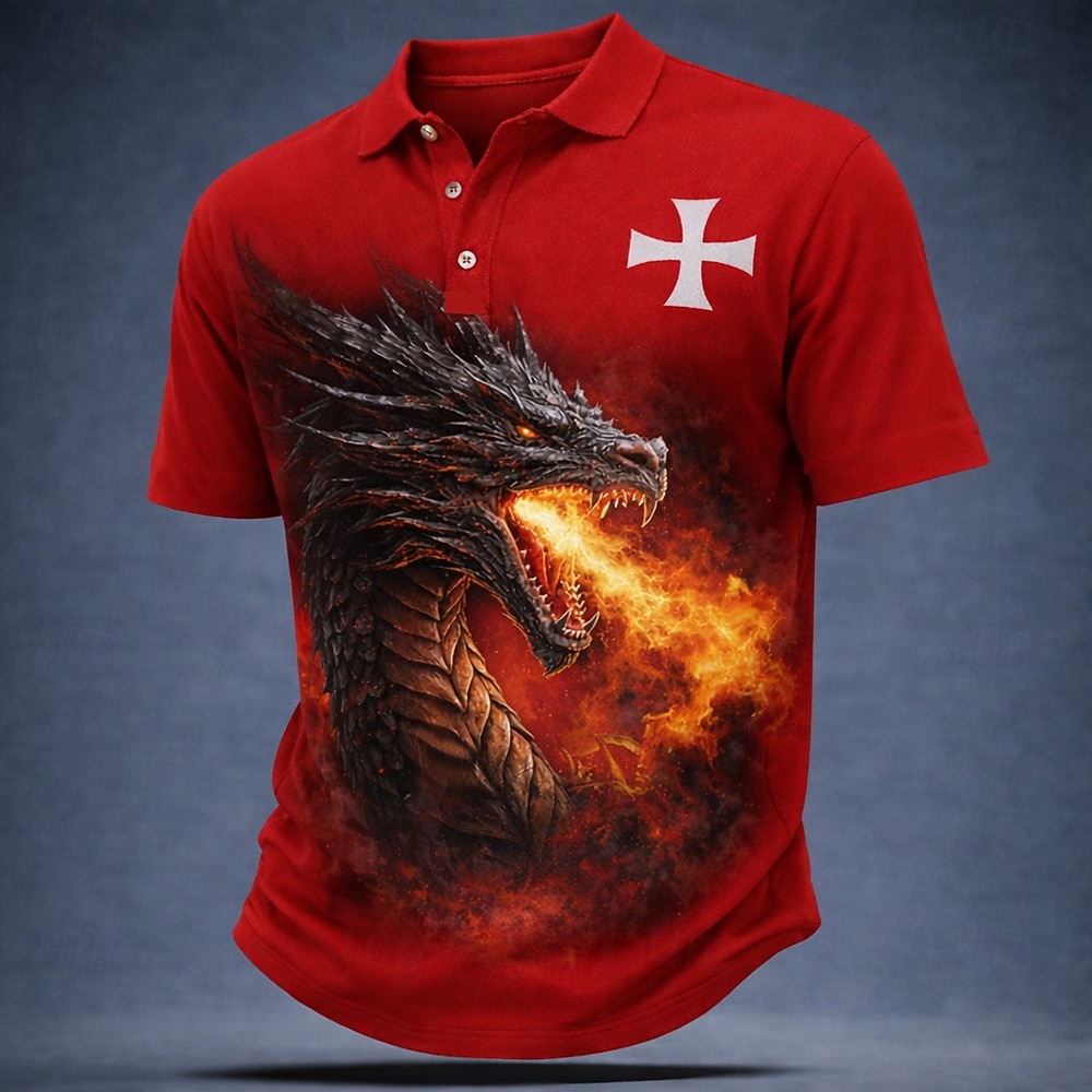 Hombre Dragón Cruz Camisetas polo Manga Corta Camisas de polo Diseño Vintage Casual Calle Ropa Deportiva Ropa Cotidiana Impresión 3D Botones Malla Transpirable Verano Primavera Negro Rojo Marrón 2026 - $21.99 –P1